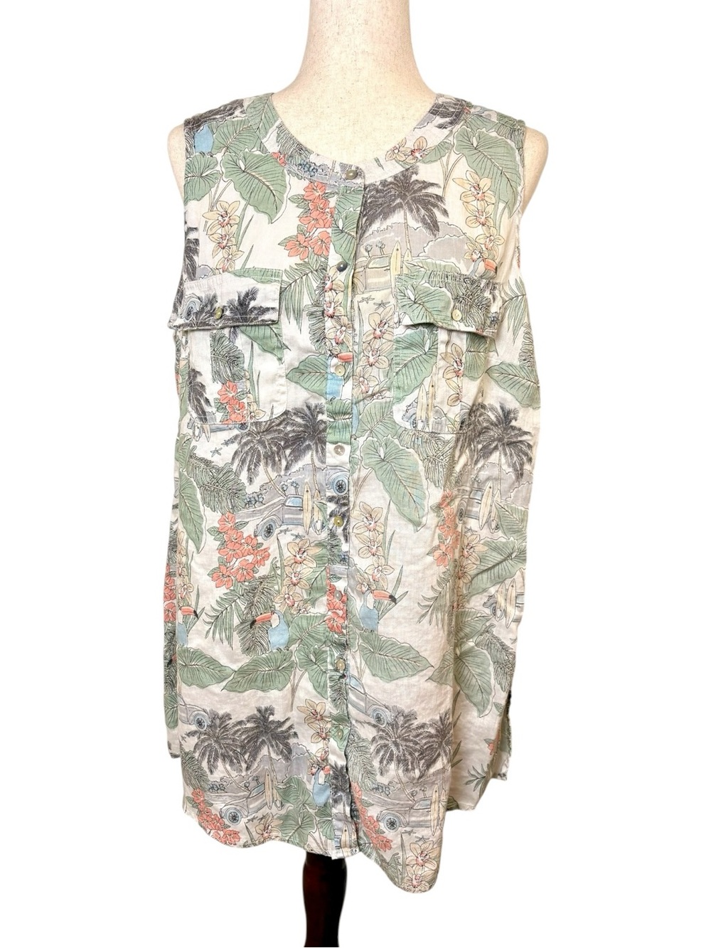 C&C California Linen Tropical Tunic Dress Coastal Hawaiian Resort 1X